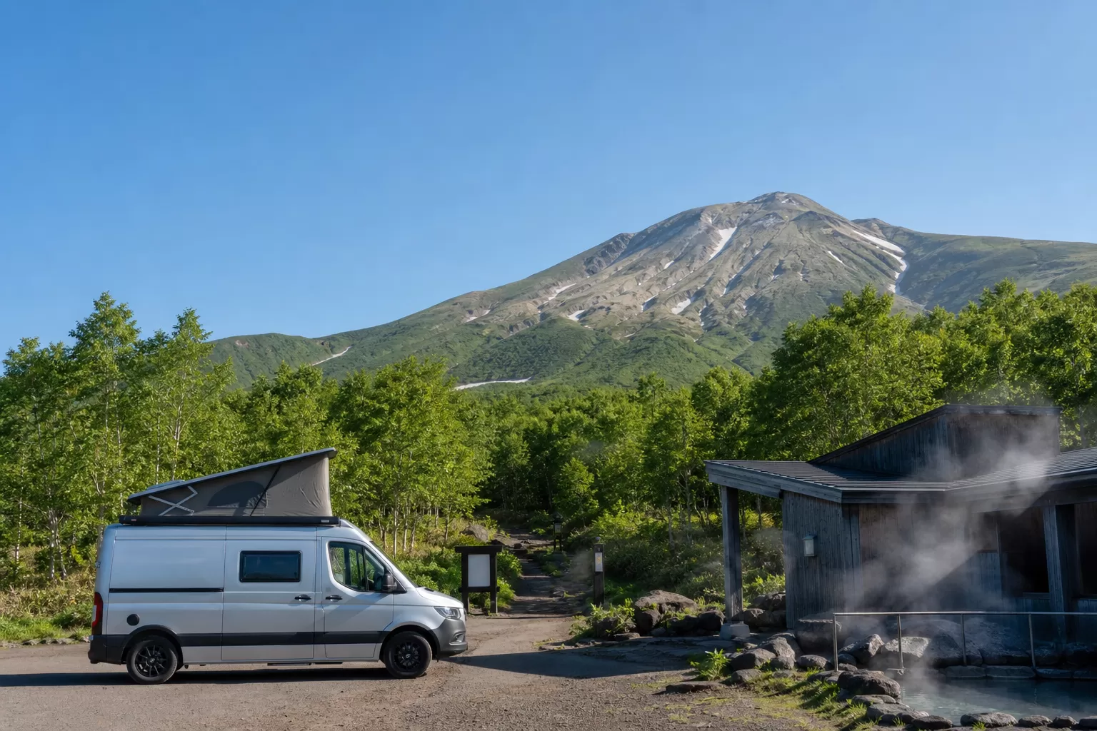 五色温泉近くのニセコアンヌプリ登山口とニセコ野営場のイメージ