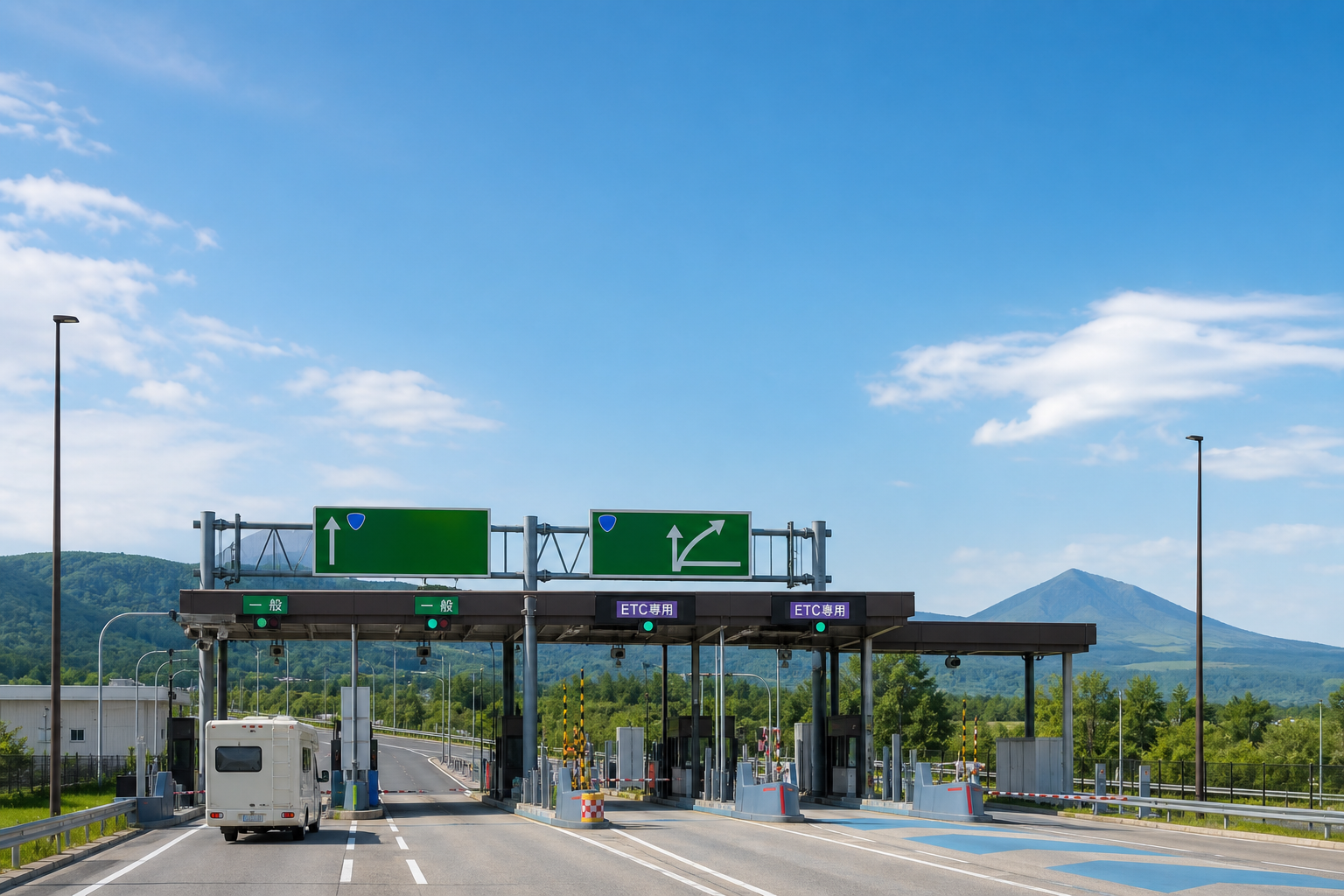 北海道の高速道路の料金所ブースと案内標識