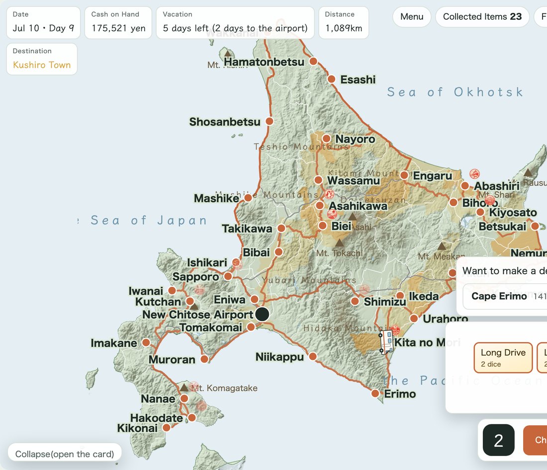 The map with the towns you drove through and stayed in colored in
