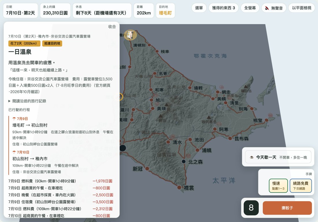 抵達當天發生的事、行駛路線和收支
