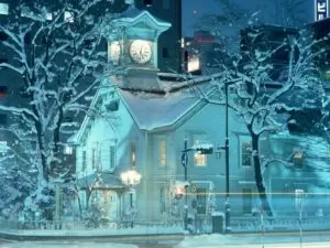 雪の夜の札幌市時計台
